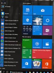 partea stângă a meniului Start din Windows 10 vă permite