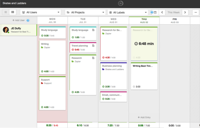 Complementos da ferramenta de controle de tempo para aplicativos de produtividade populares