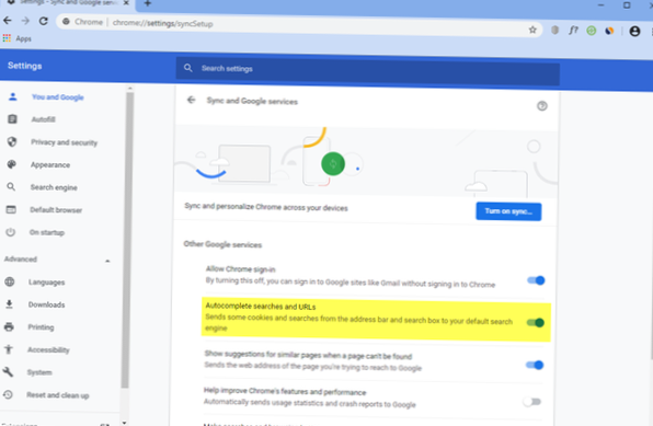 desactivar las sugerencias de búsqueda de Chrome