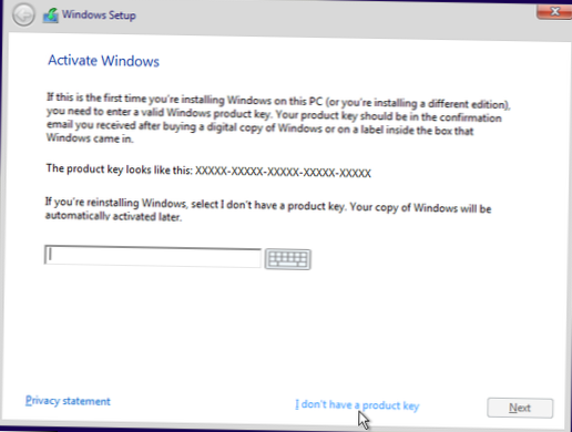 uaktualnij system Windows 7 do systemu Windows 10 z pytaniem o klucz produktu
