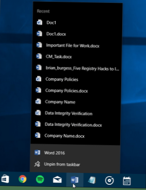 where are jump lists stored in windows 10
