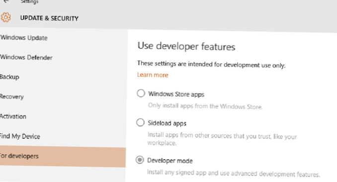 režim vývojáře systému Windows 10 je šedý