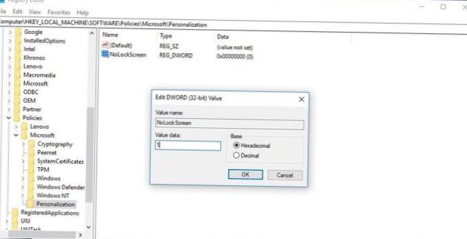 Windows 10 zakáže uzamčení obrazovky