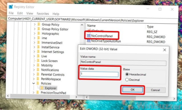 windows 10 désactiver le registre d'aide à la capture