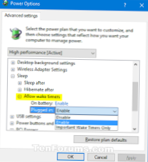 Windows 10 deaktivuje časovače probuzení