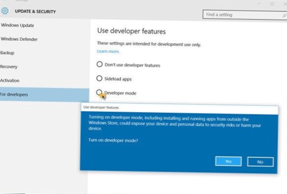 Windows 10 umožňuje vývojářskému režimu PowerShell