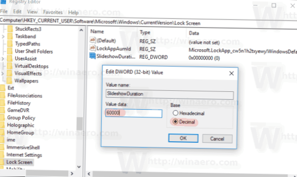 Windows 10 zámek obrazovky slideshow registr