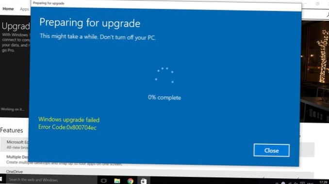 Windows 10 Pro-uppgraderingen misslyckades