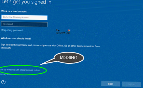 Windows 10 accedi con un account locale invece mancante
