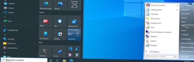 wymiana menu Start systemu Windows 10 2020