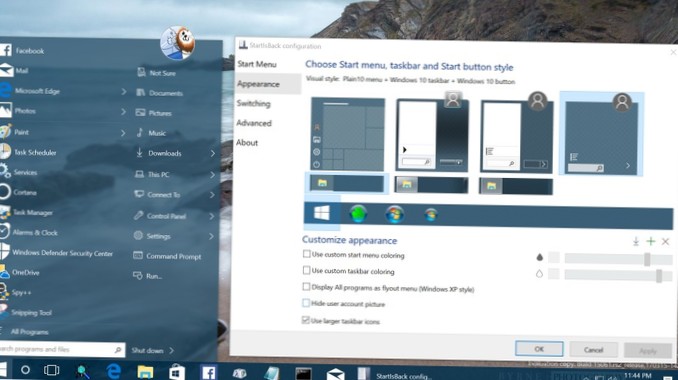 Windows 10 Start kůže nabídky