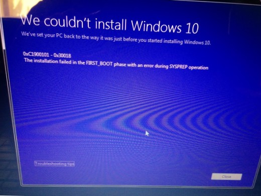 Windows 10-uppgradering misslyckas och återgår till Windows 7