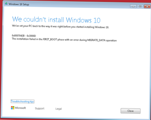 Windows 7 till Windows 10 uppgradering misslyckades första start