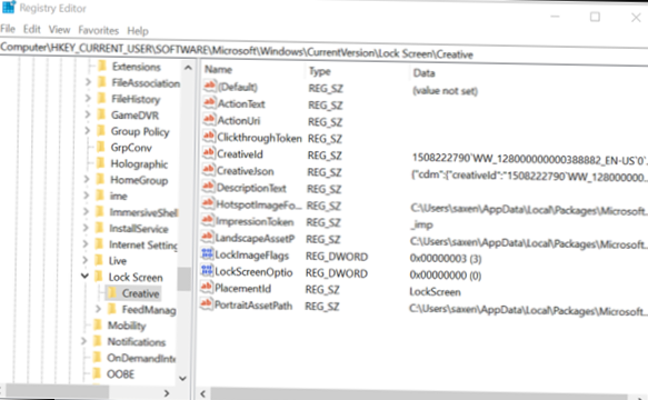 Windows Spotlight regedit