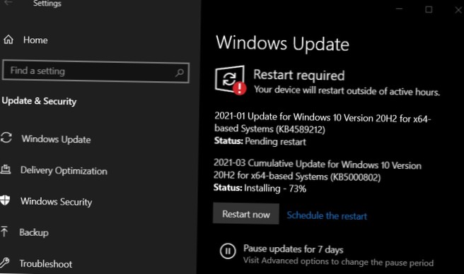 programação de atualização do windows 2021