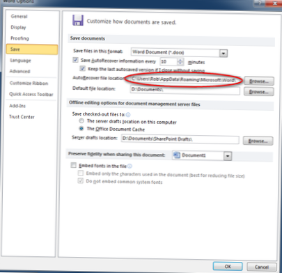 Word autosave location
