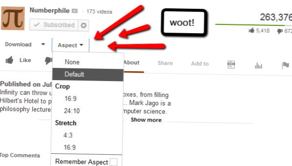 youtube alterar proporção de aspecto após upload