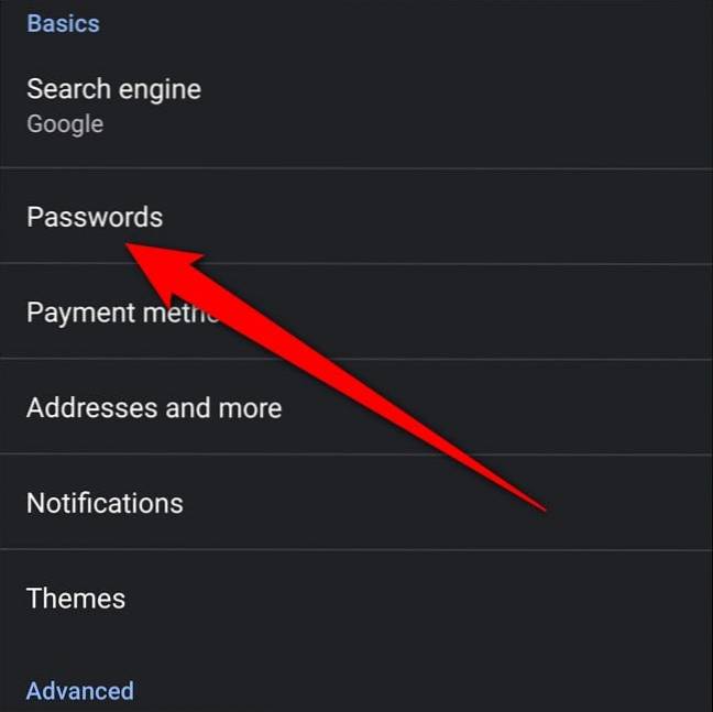 password salvate da Android