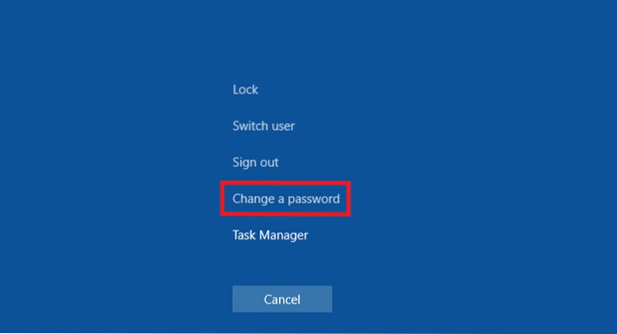 cambiare la password su Windows di accesso 10