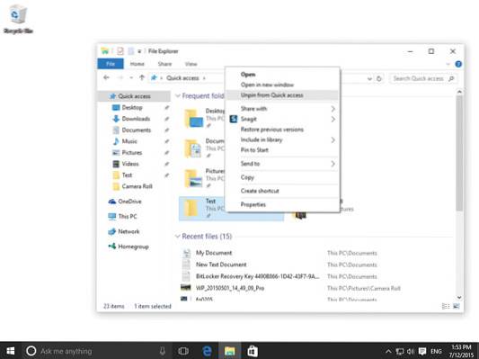 vytvořit zástupce v systému Windows 10 s rychlým přístupem
