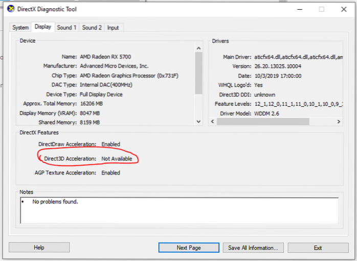 direct3d maskinvareakselerasjon er ikke aktivert på denne maskinen