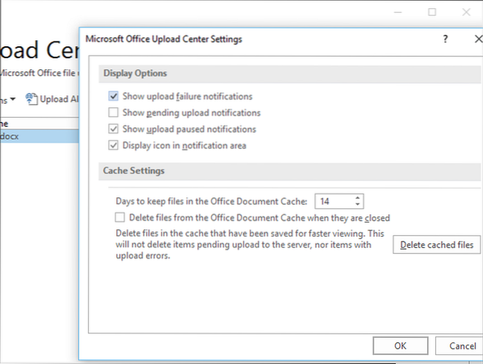deaktiver cache for kontordokumenter