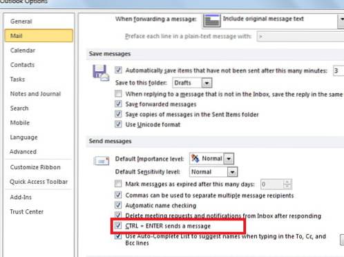 disabilitare il collegamento di invio in Outlook Mac