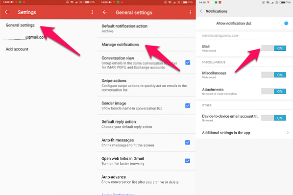 gmail android fără notificări