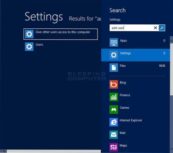 como adicionar um novo usuário no windows 8