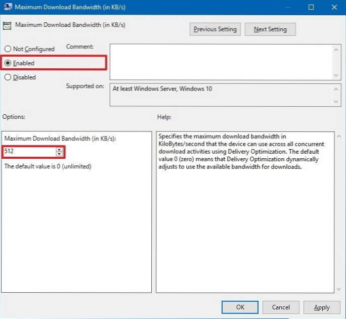 Cum se limitează lățimea de bandă pentru actualizarea Windows în Windows 10