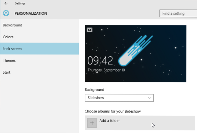 come creare una schermata di blocco della presentazione di Windows 10