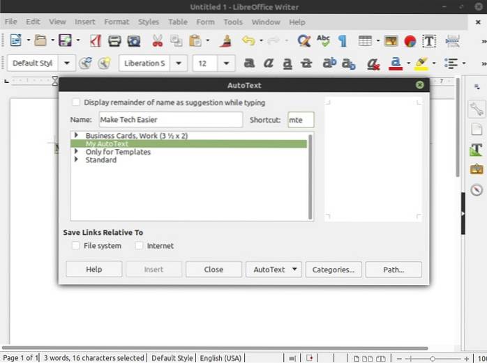 How to Make Your Own AutoText Templates in LibreOffice Writer