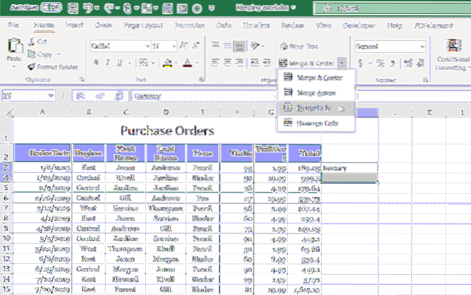 Come unire celle, colonne e righe in Excel