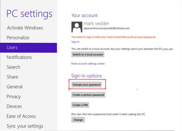 cum se introduce parola în computerul Windows 8