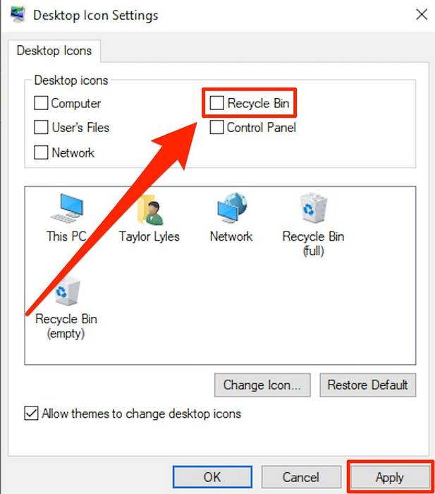 cum să eliminați coșul de reciclare de pe desktop