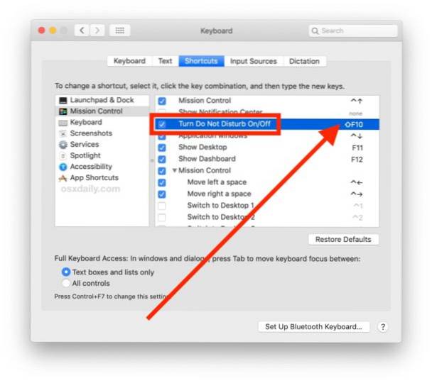 Jak nastavit klávesovou zkratku Nerušit na počítači Mac