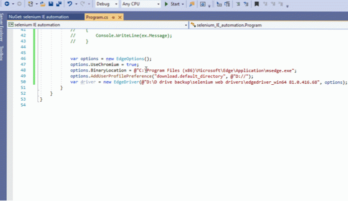 como definir o local de download no edge usando selênio java
