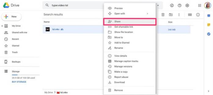 how to share video via google drive