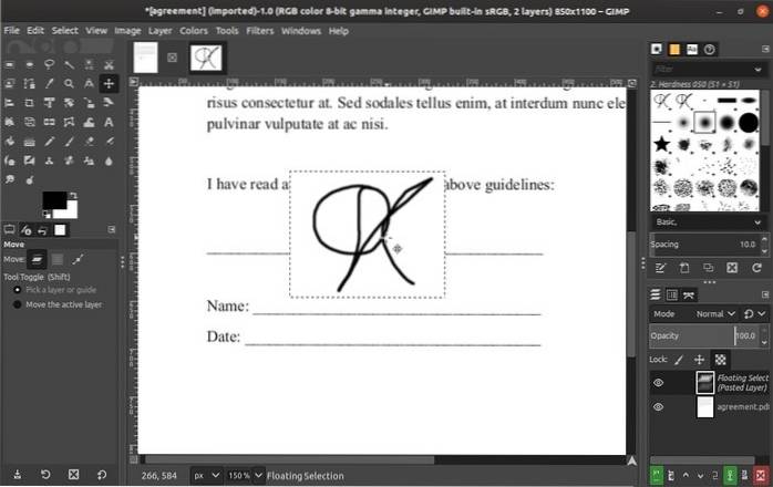 Sådan underskrives et dokument med GIMP