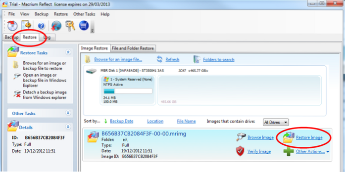 il macrium riflette il ripristino del sistema