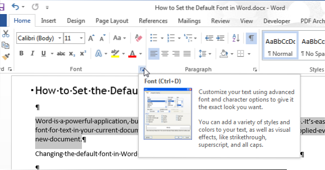 fontul implicit al cuvântului Microsoft