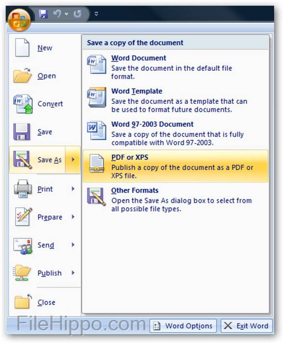 microsoft word save as pdf