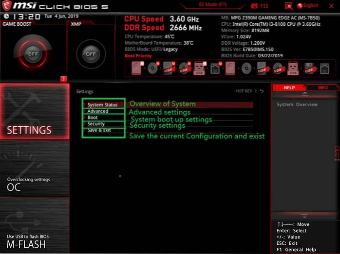 parametri msi