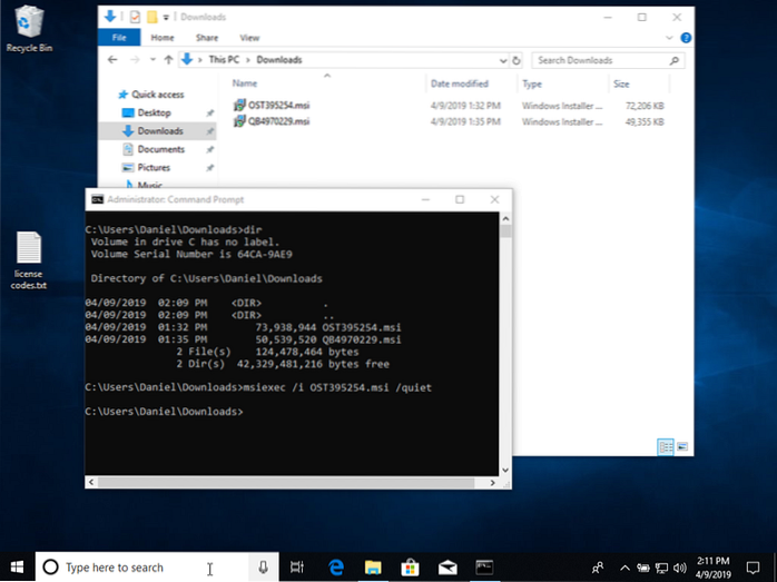 instalación silenciosa de msiexec