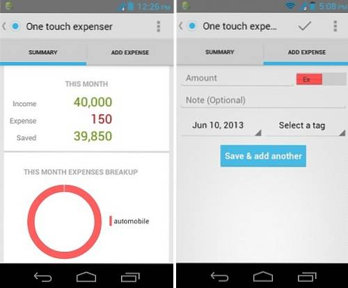 One Touch Expenser Een eenvoudige Android-app om uw uitgaven bij te houden