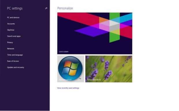 zástupce nastavení počítače Windows 8