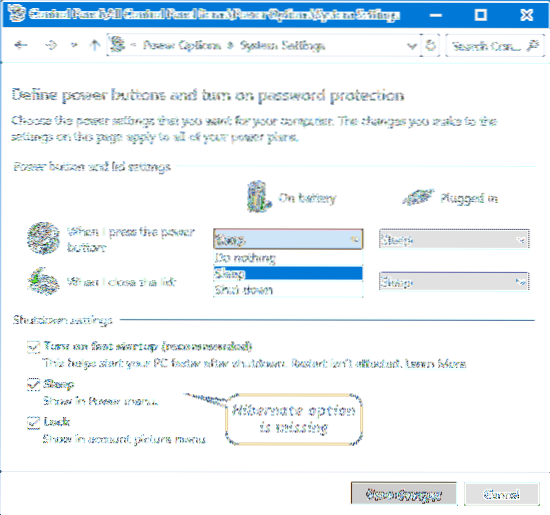power option is disabled in windows 10