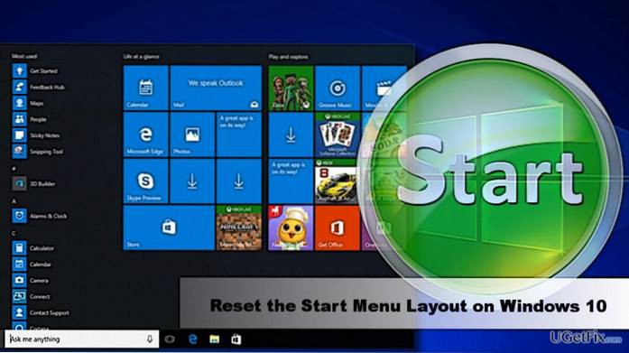 tilbakestill startmeny windows 10