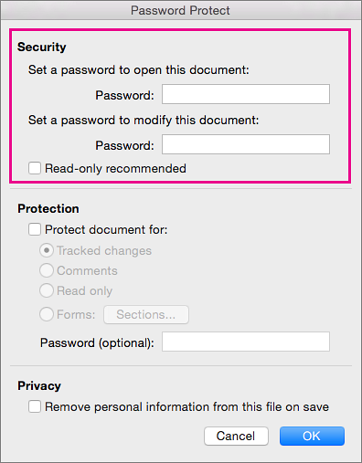 set a password to modify a word document