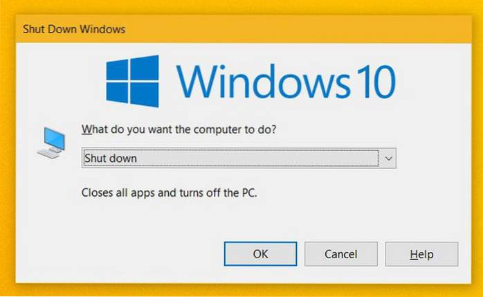 comanda rapidă de închidere Windows 10
